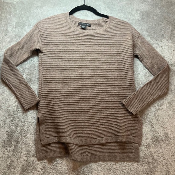 Tahari Sweaters - Tahari Womens Merino Wool Blend Ribbed Back Button Sweater Tan Brown XS